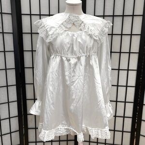 VTG 70s Handmade White Satin Angel Ruffle Mini Dress & Collar Costume Cosplay